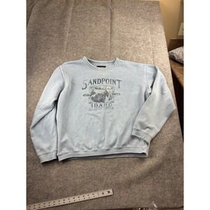 VTG AUSTINS SANDPOINT ID MENS L CREWNECK GRAPHIC ELK THRASHED GORP GRANOLA CAMP